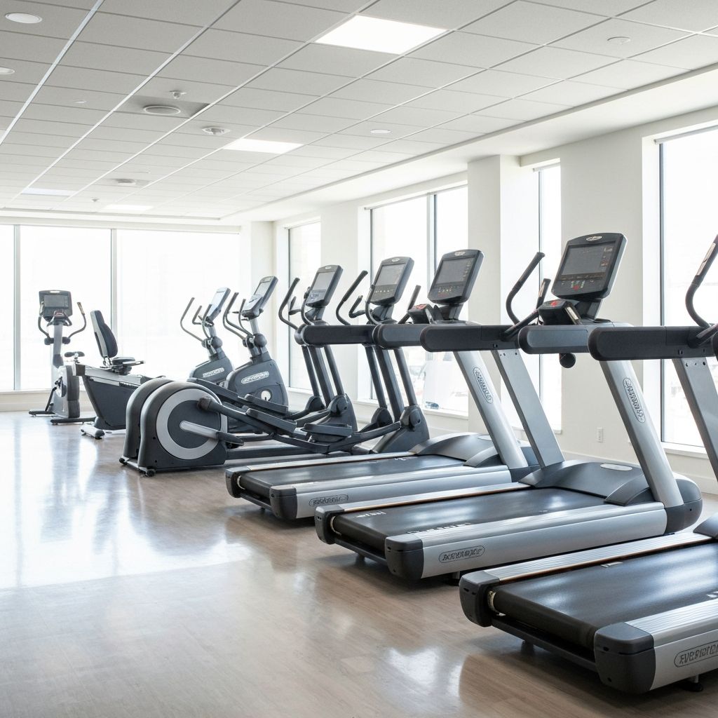 Cardiovascular equipment area with treadmills and ellipticals